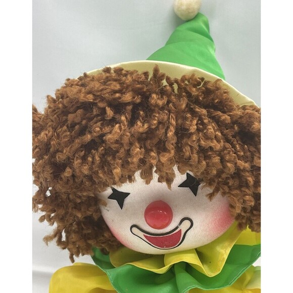 Vintage Faratak Inc Wind Up Musical Clown Doll Toy 1980s Green Yellow Works Rare - Picture 11 of 16